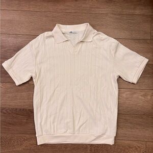 Zara Men's Cream Polo Shirt Small